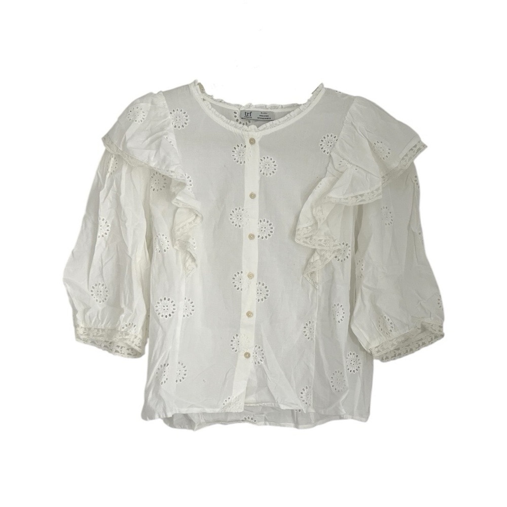 Zara TRF Collection White Eyelet Ruffle Blouse